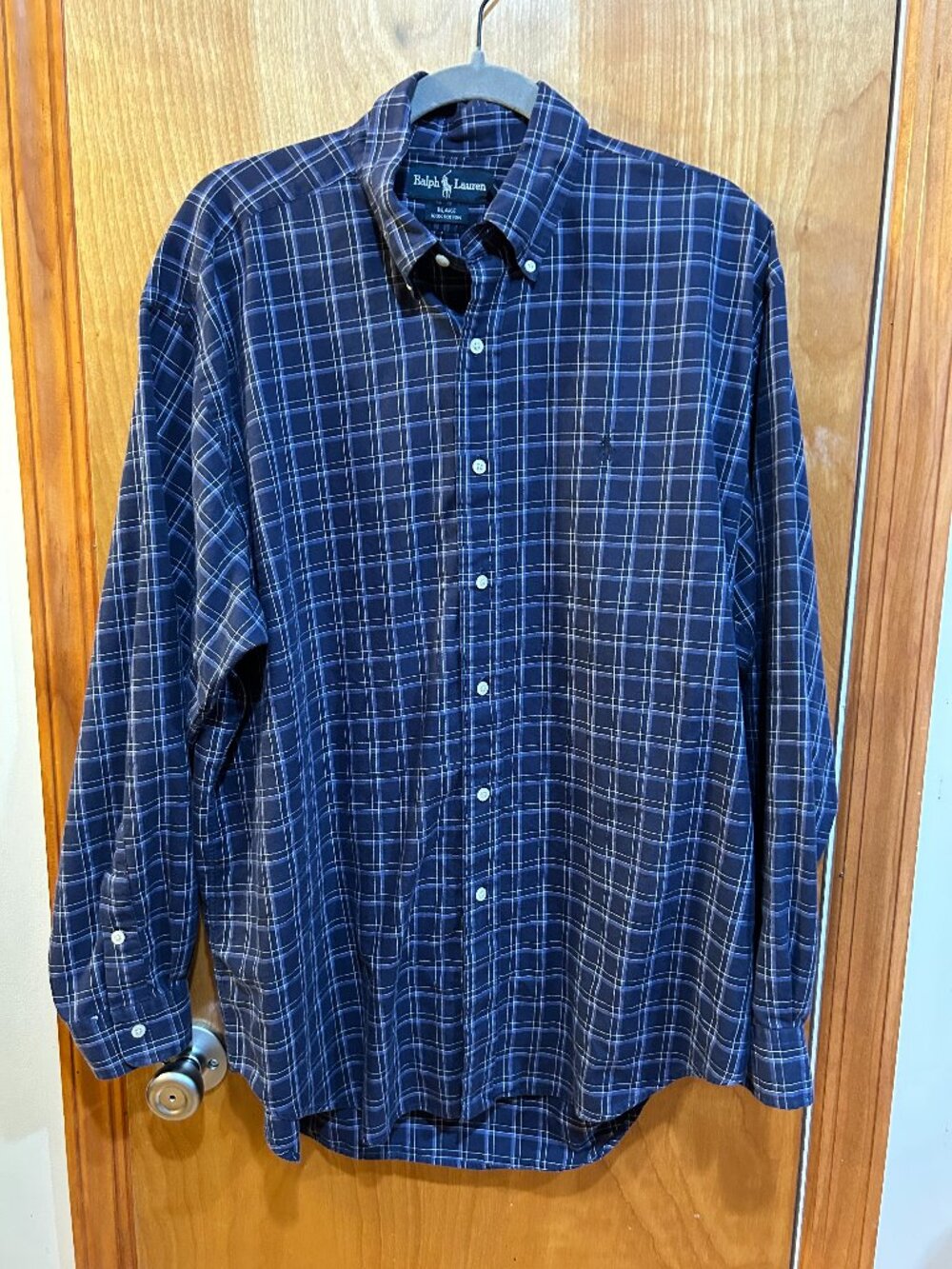 Vintage Ralph Lauren Blake Men's Size L Navy Blue Plaid 100% Cotton Button Down
